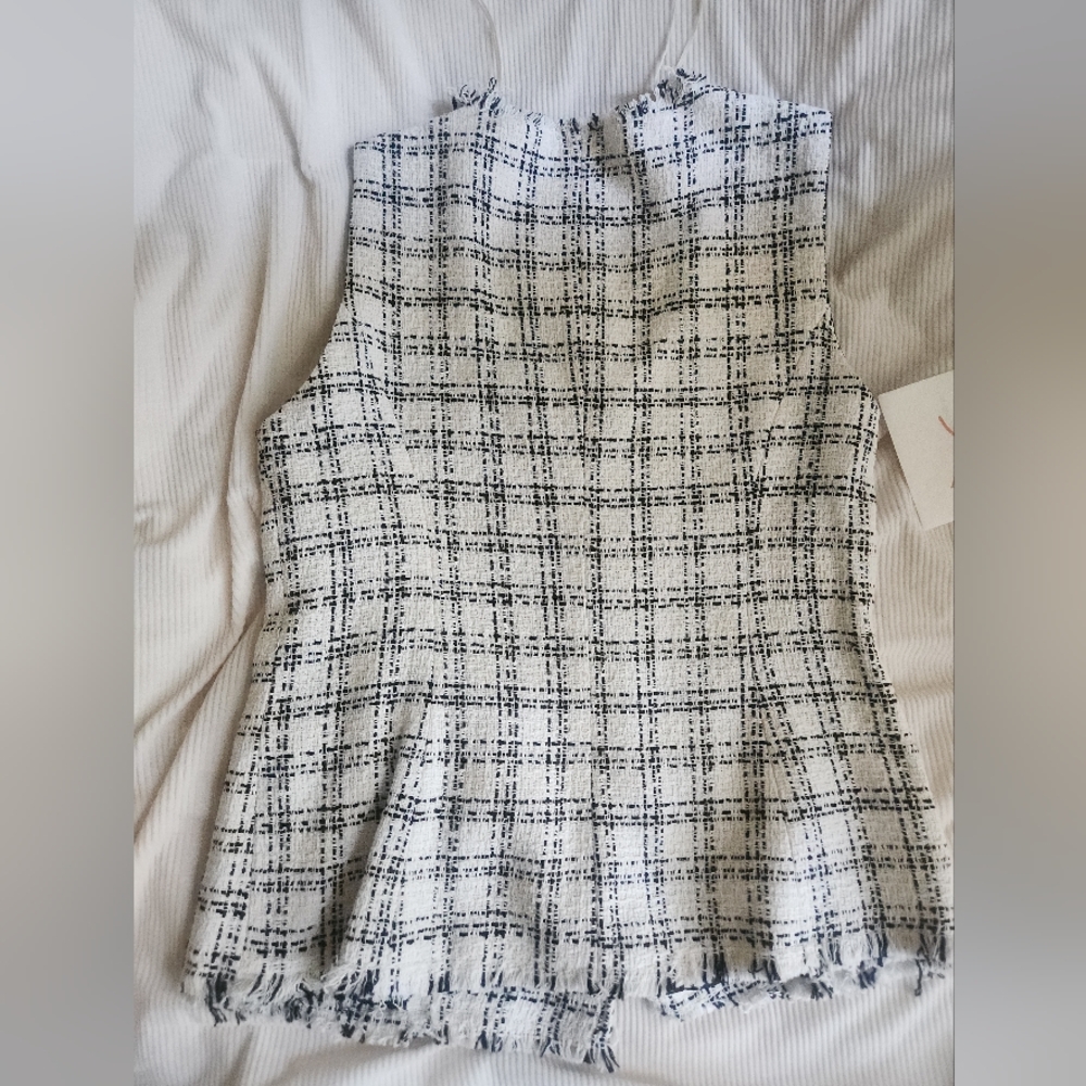 ZARA Textured Plaid Waistcoat Vest Ecru/black BNWT. - Picture 16 of 16